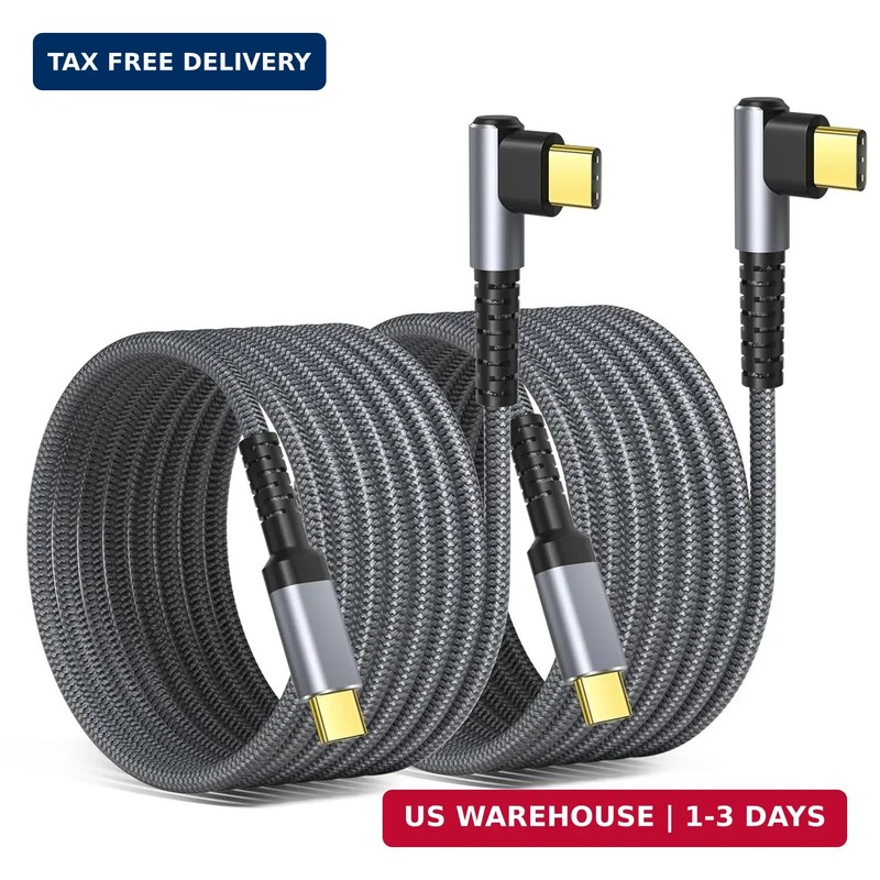 OKRAY USB C to USB C Cable 10ft, 2pack USB c to c 90 Degree Right Angle Long USB