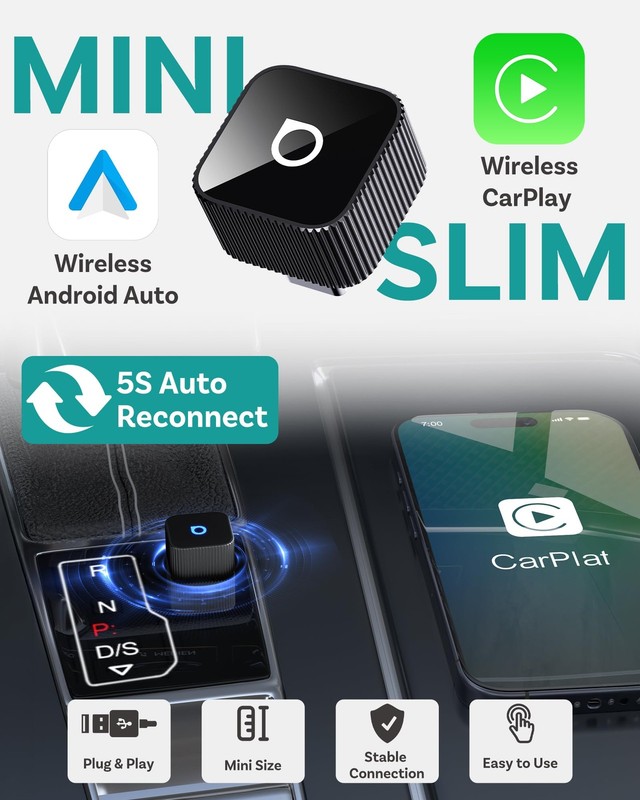 Mini Cube 3.0 USB C Wireless Carplay & Android Auto Adapter 2026– Plug & Play, F gallery