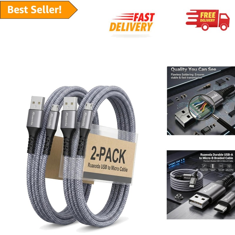 Braided 6ft Micro USB Cable 2-Pack: Unbreakable Durability for Tech Essentials