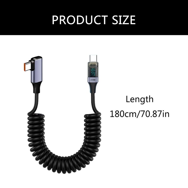 USB C 100W Power Delivery Charging Cord Wire with Digital Display Stretchable gallery