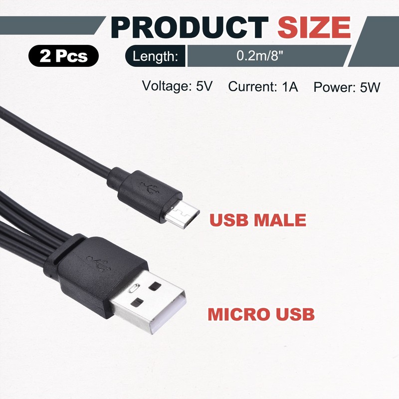 2Pcs Multi Charging Cable, 4 in 1 USB A to Micro USB Splitter 8", Black gallery