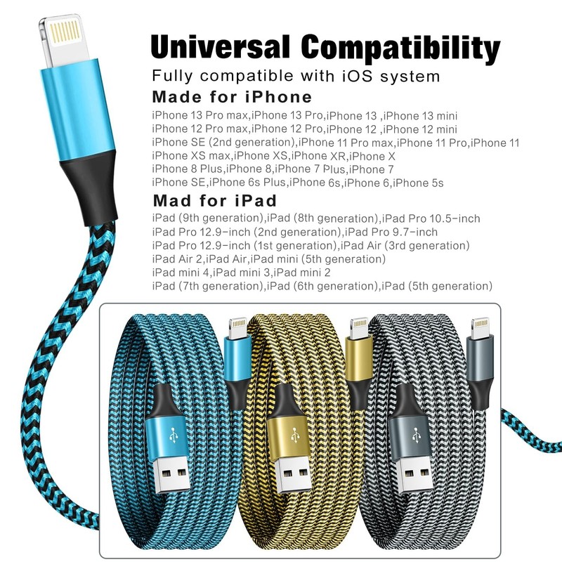 MFi Certified 3Pack iPhone Lightning Cable 6FT, Fast Charging Nylon Braided gallery