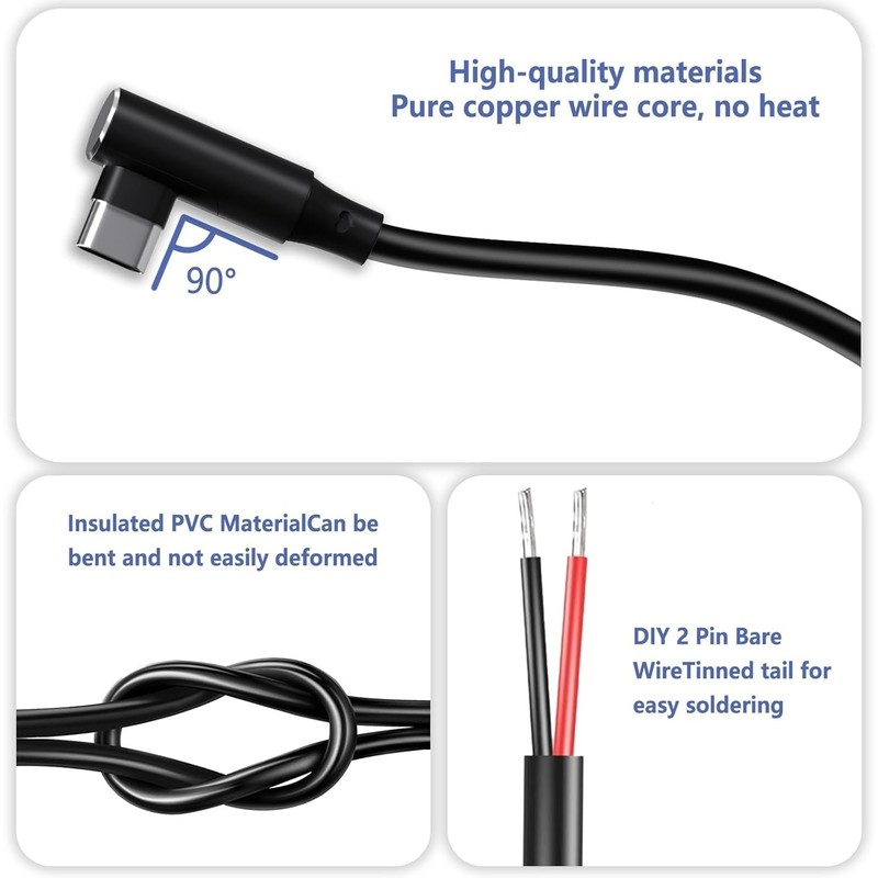 USB C Pigtail - USB C to 2 Pin Bare Wire Open End Power Cable, 90 Degree Righ... gallery