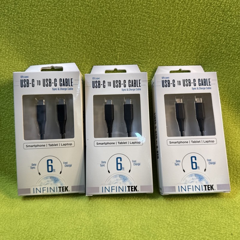 INFINITEK USB-C to USB-C SYNC AND CHARGE Cable 6FT LOT (3)