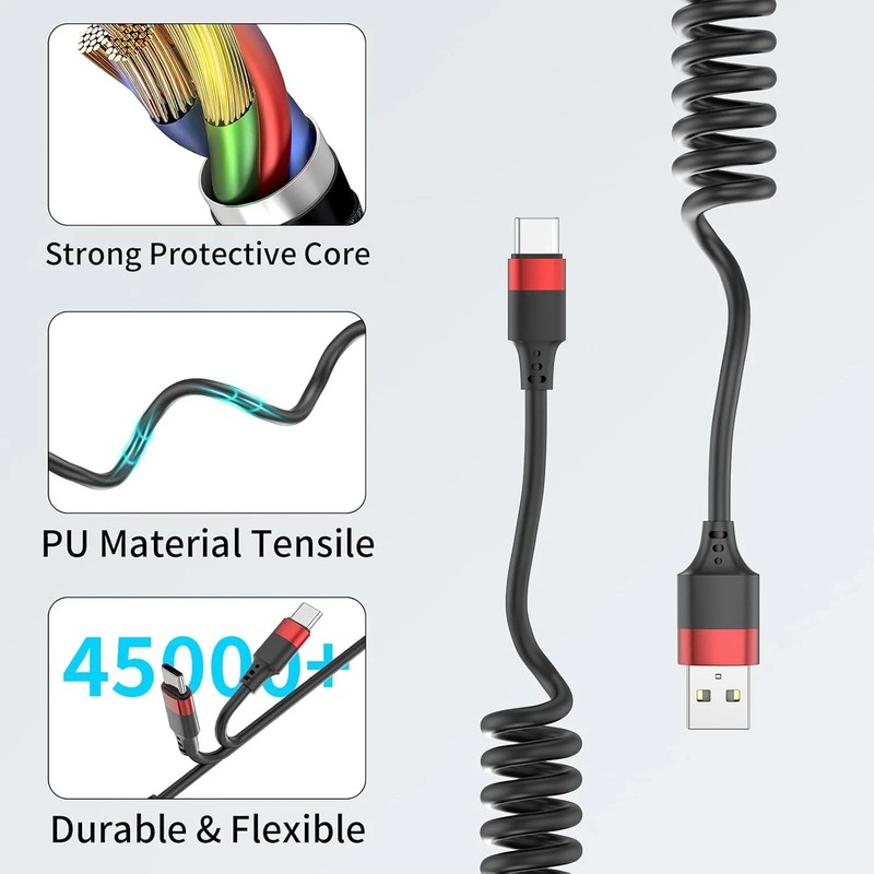 Coiled USB C Cable for Car, 2 Pack Type C Charger Cord Fast Charging for iPhone gallery