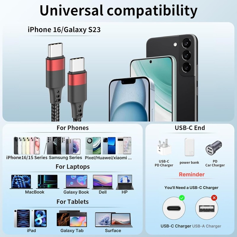 6 Inch Short USB C to USB C Cable, 0.5Ft 3 Pack Short USB C Charger Cable Braide gallery