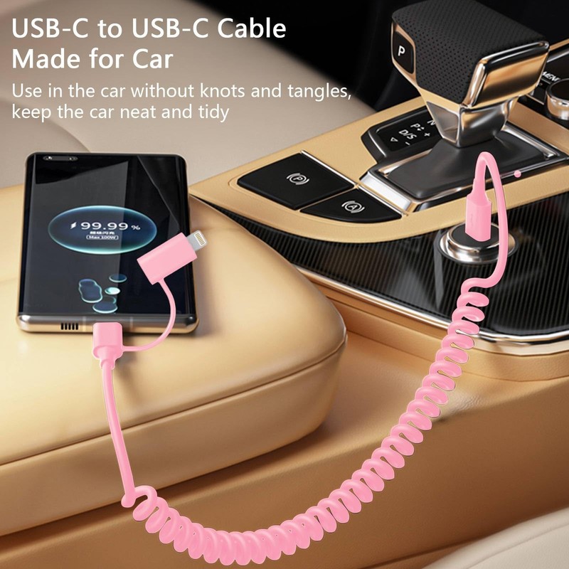 60W Coiled USB-C to USB-C & Lightning Cable【MFi Certified】 2 in 1 Fast Chargi... gallery
