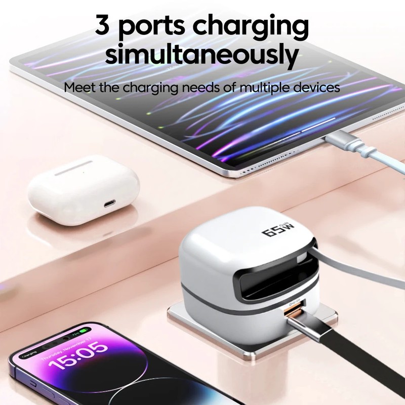 Elough 65W USB Type C Phone Charger Universal Travel Adapter Retractable Fast gallery