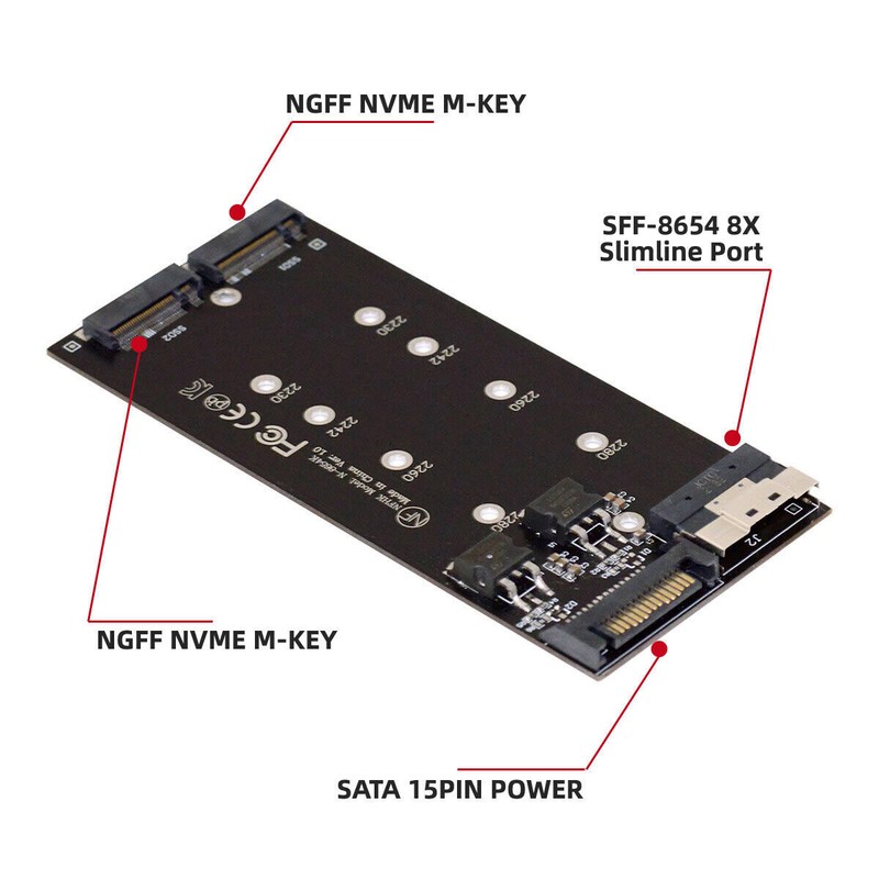 CABLECY Slimline SFF-8654 8X Dual NVME M.2 AHCI Raid Card VROC PCIE Express 4.0