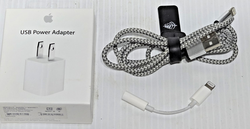 OEM Apple A1385 USB Power Adapter Cube, Lightning Headphone Jack, Lightning- USB