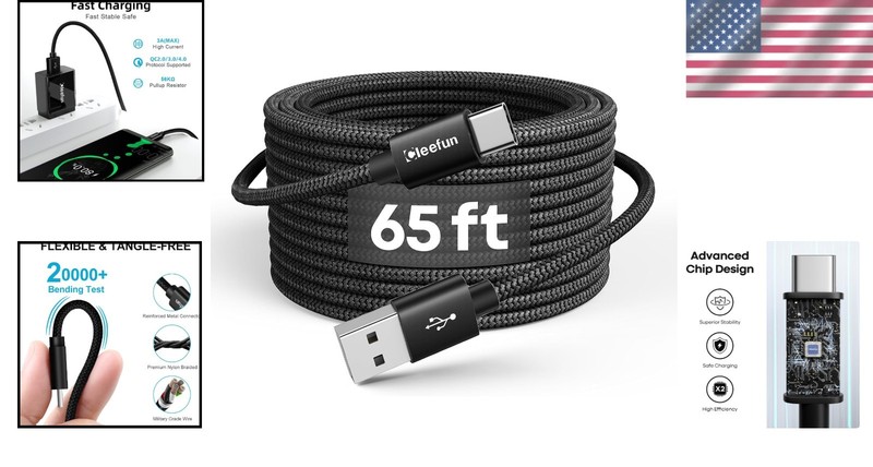 65ft USB C Charging Cable - Quick Charge with Sturdy Nylon Braided Design gallery