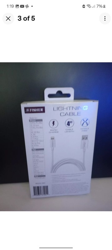 NEW FISHER USB Cable 4 ft Lighting Cable for iPhone | iPad | iPod Braided White: gallery
