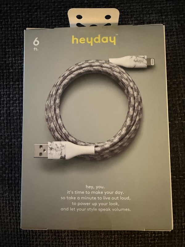 Heyday 8-Pin to USB-A (6ft) Fast Charging/Syncing Cable (Gray Marble) NEW!!