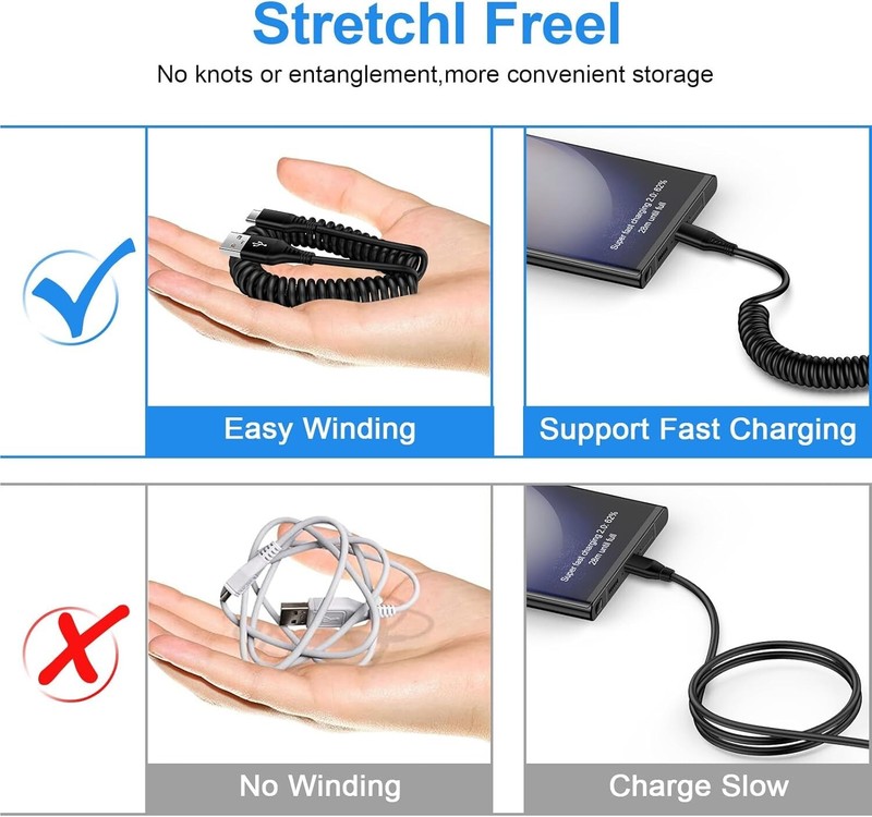 USB to USB C Cable Coiled 3FT Car Charger Cord for Iphone 15/15 Pro/15 Pro Max,, gallery
