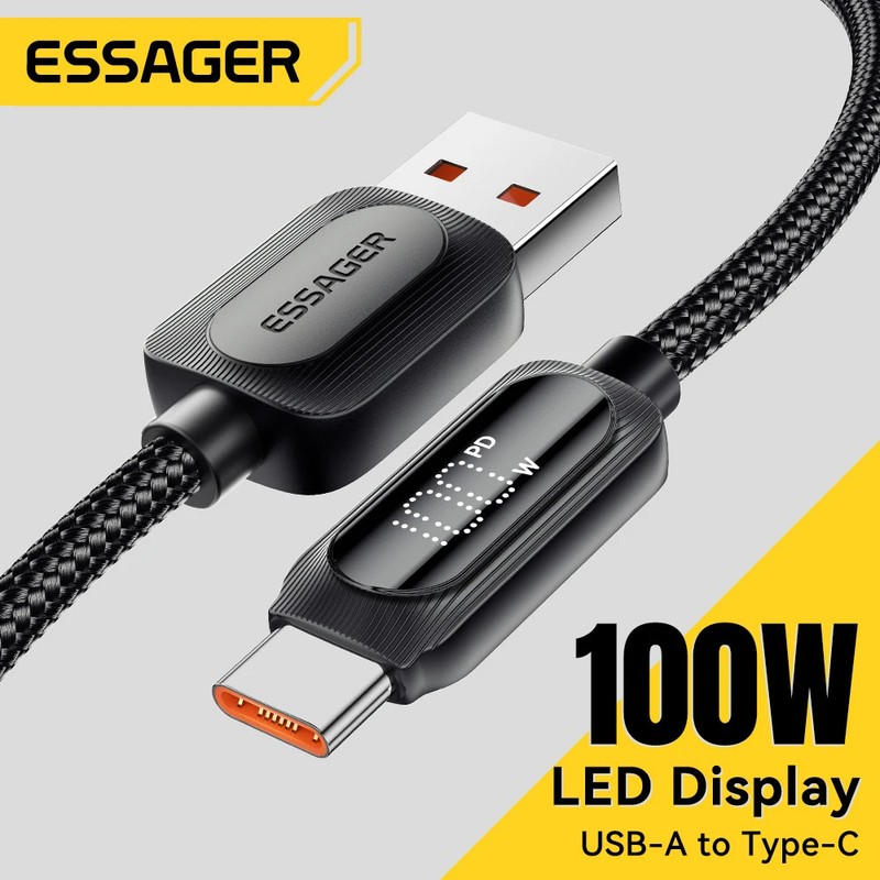Essager 100W Type C Digital Display Cable 7A Fast Charging USB C Data Cord For M