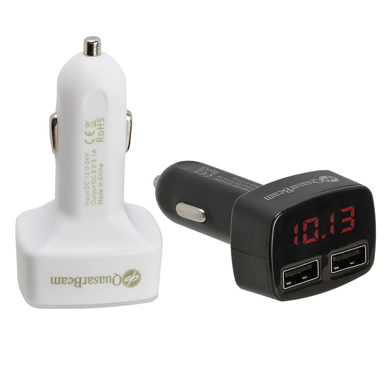 QuasarBeam Cigarette Car Charger 4 in 1 Dual USB Adapter Battery Devices Tester