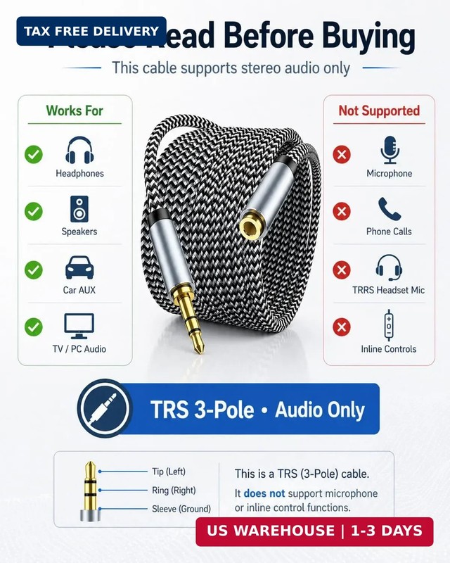 Headphone Extension Cable 10ft - Aux 3.5mm Extension Cable Male to Female, 1/8 I gallery