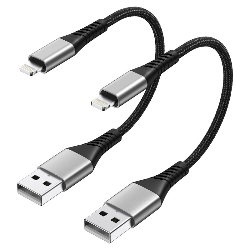 6 inch Short iPhone Charger Cord, 2 Pack 0.5ft USB A to 6 inch, Black