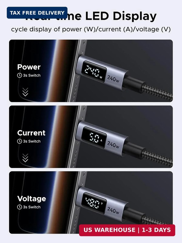 UGREEN USB-C to USB-C 240W Fast Charging Cable with Digital Display for Real-Tim gallery