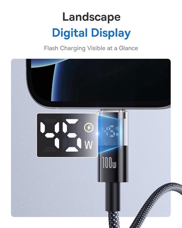 Baseus USB C Cable 100W Fast Charge LED Nylon Braided 6.6ft gallery