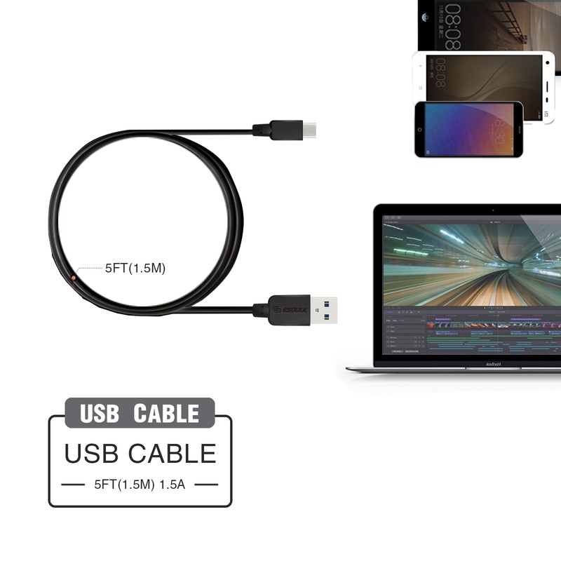 5ft Fast USB-A to USB-C Cable - iPhone & Android by Esoulk - RETAIL PACKAGING gallery