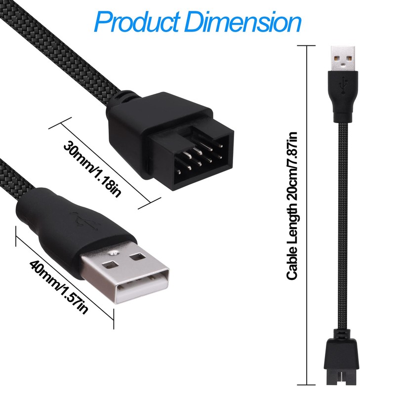 2 PCS USB 2.0 To 9Pin Motherboard Header Adapter Cable Type A Male 20cm gallery