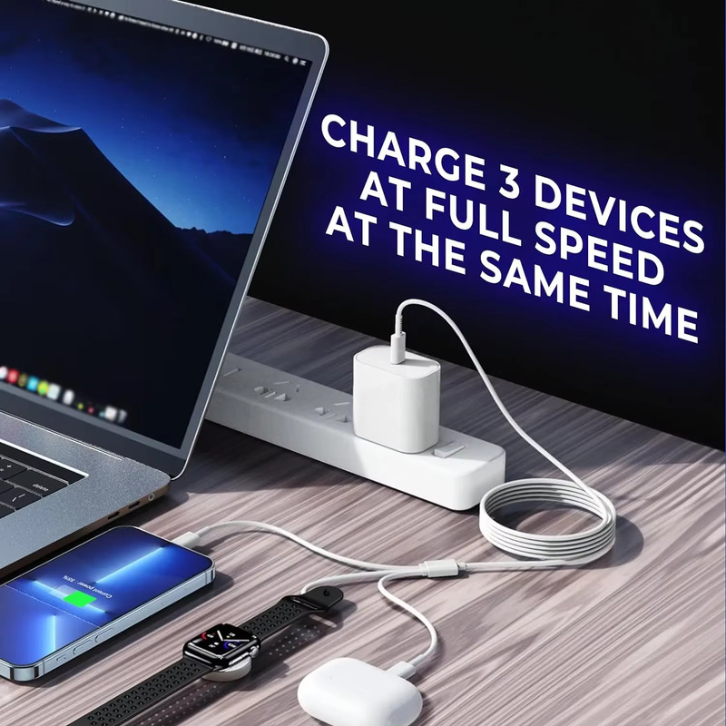 3 in 1 Multi Chargers Cable, iWatch Charger Cord 6FT for iWatch Series Ultra2/SE gallery