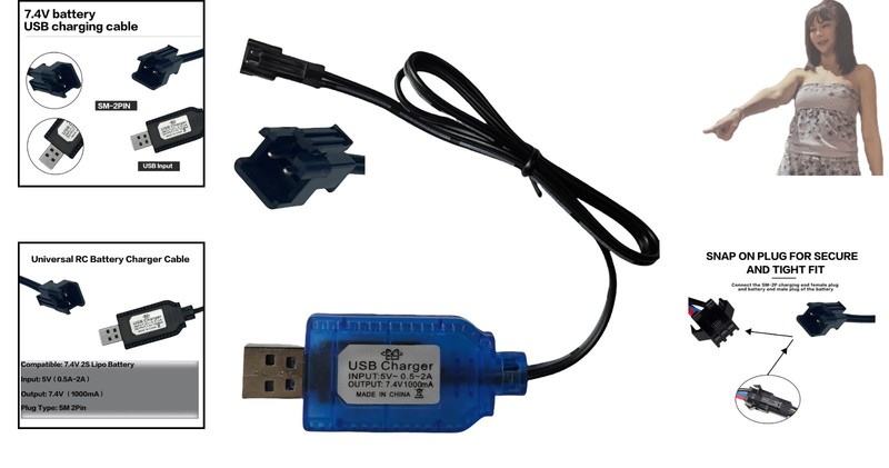 7.4V USB Charging Cable with SM-2PIN Plug - Efficient and Safe for RC Batteries gallery
