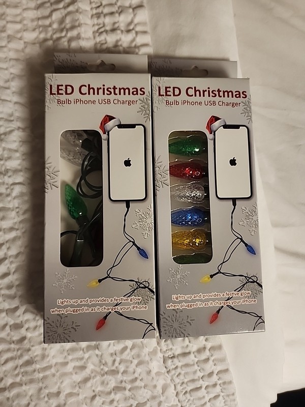 LED Christmas Bulb iPhone USB Charger 46"L w/Multi-Color Light Bulbs #67430