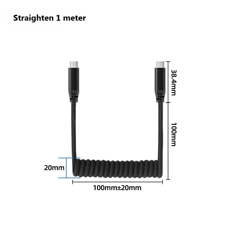 100W Nylon Braided Retractable Type-C Cable Quick Charge Spring Coiled Data Cord