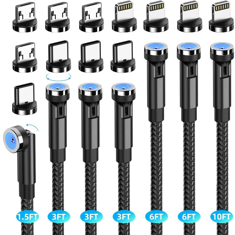 Magnetic Charging Cable [7Pack-1.6FT/3FT/3FT/3FT/6FT/6FT/10FT] 540° Rotating ...