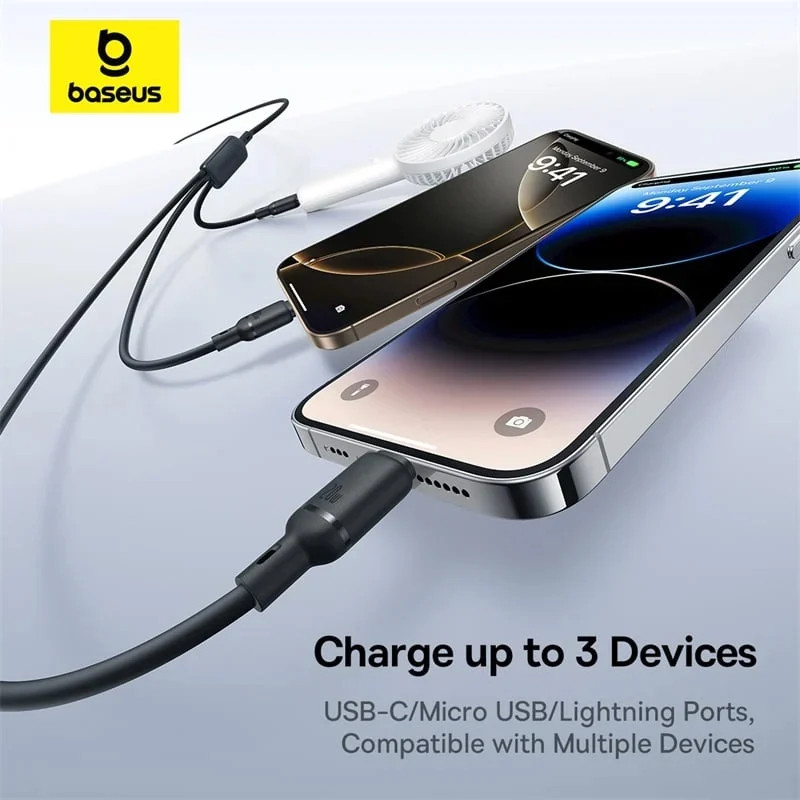BASEUS Silky One-for-Three Fast Charging Cable USB-C to M+L+C (5ft) (100W) (COS