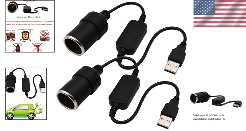 Durable 2-Pack USB to Car Cigarette Lighter Socket Adapters - Travel-Friendly gallery