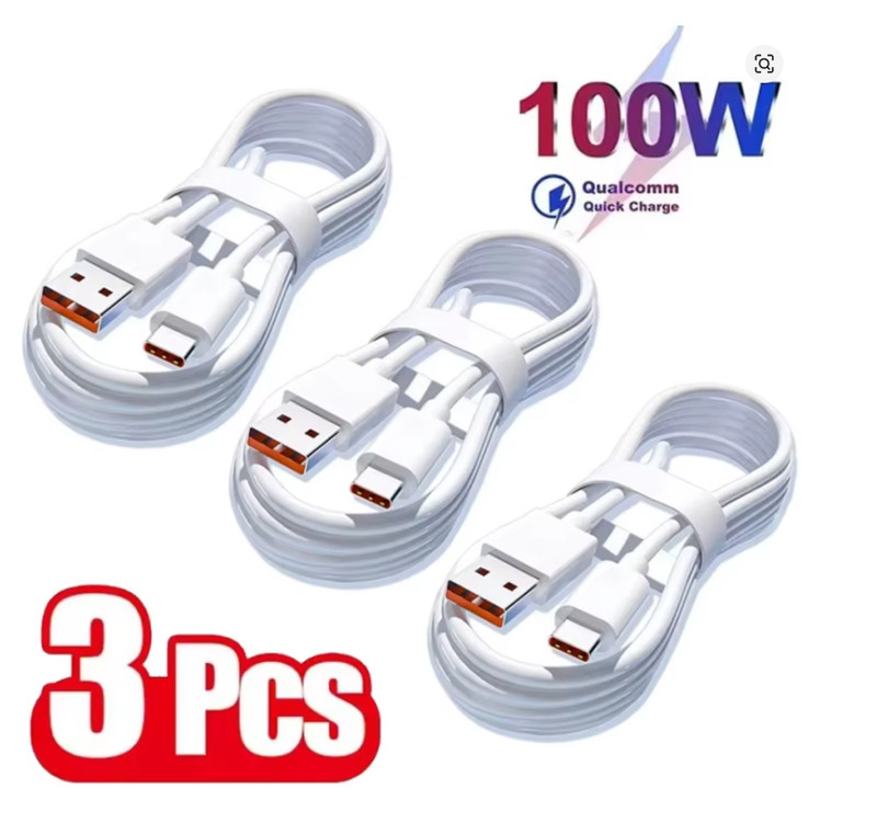 3PCS 100W 6A Super Fast USB Type C Charging Cable Data Cord Quick Charger Wire
