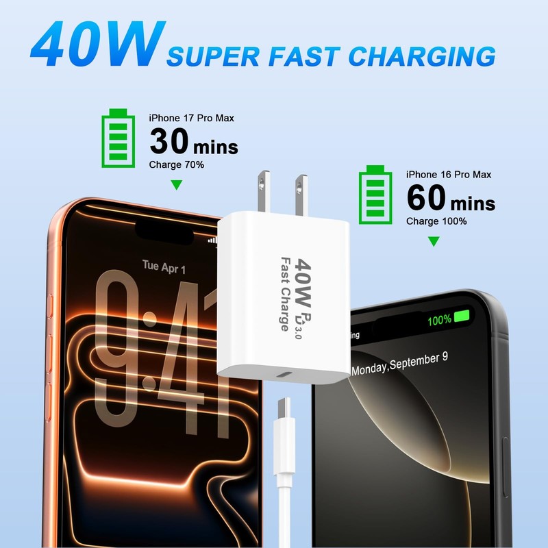iPhone 17 Pro Max Charger Fast Charging,[Apple MFi Certified] 2 Pack 40W USB ... gallery