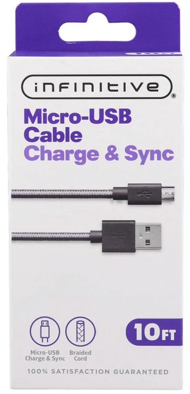 Infinitive Micro-USB Braided Charge & Sync Cable 10′ Samsung Android & USB-A