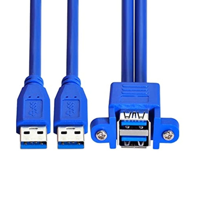 NFHK Combo Dual USB 3.0 Male to Stackable Female Extension Cable 50cm with Sc...