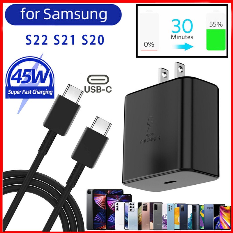 45W Super Fast Charger Wall Type-C Charging Cable For Samsung Galaxy S23 S20 S22