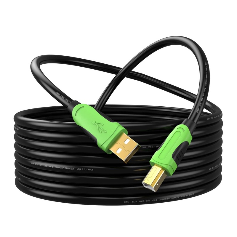30ft USB Cable Type A-Male B-Male Gold Plated Printer Scanner Data Cord Plug