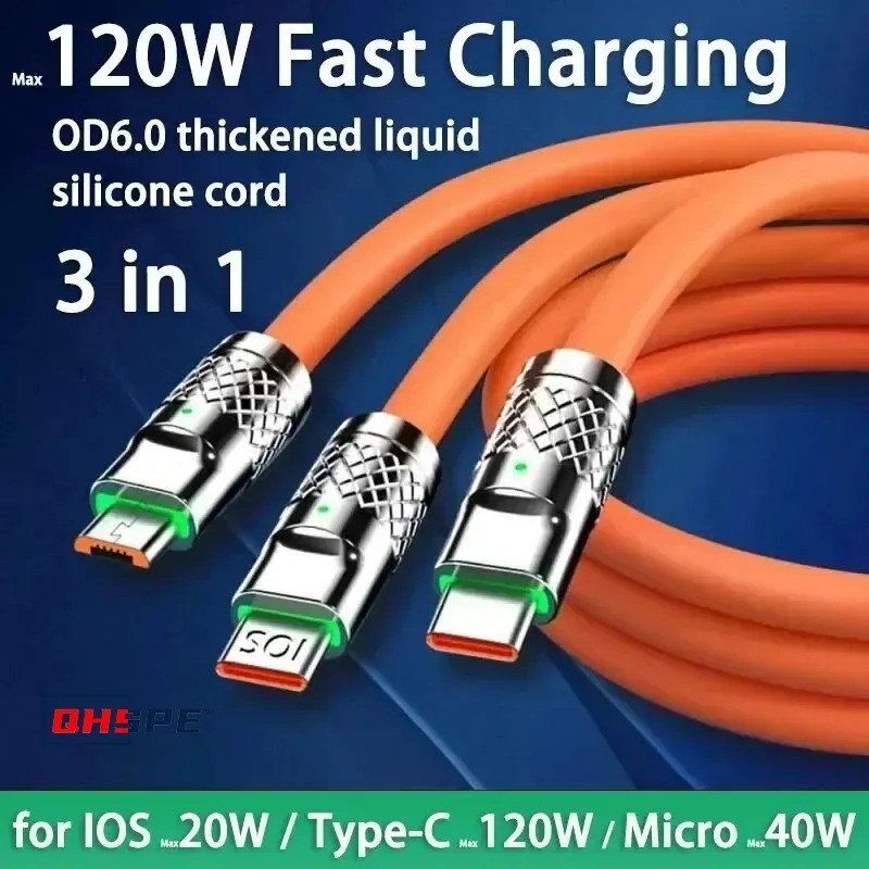 3 in 1 Fast Charging Cable Cell Phone Charger Cord For iPhone Type C Micro USB gallery