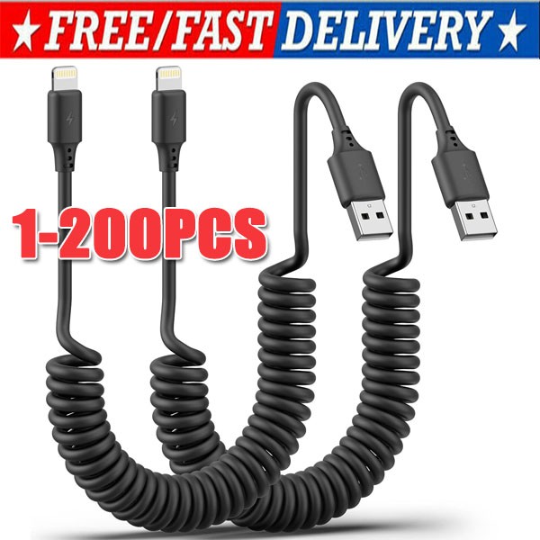 Spring Coiled Cord Fast Charge&Data Cable For iPhone 14 13 12 11 Plus/ProMax Lot