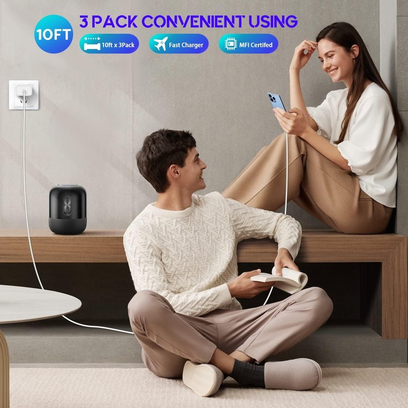3pc 10ft for iPhone Fast Charging Cable, USB C Charging Block Wall Charger Cord gallery