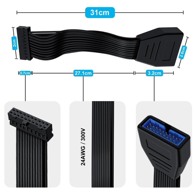 USB 3.0 19/20 Pin Extension Cable Internal Header Adapter Desktop 30 cm Cord gallery
