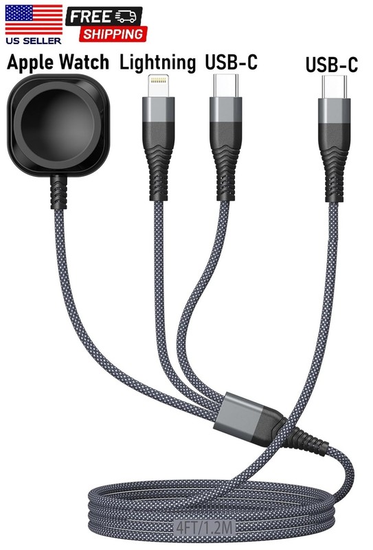 Multi Charging Cable Magnetic USB C Port to Lightning USB-C MFi-Certified 4FT