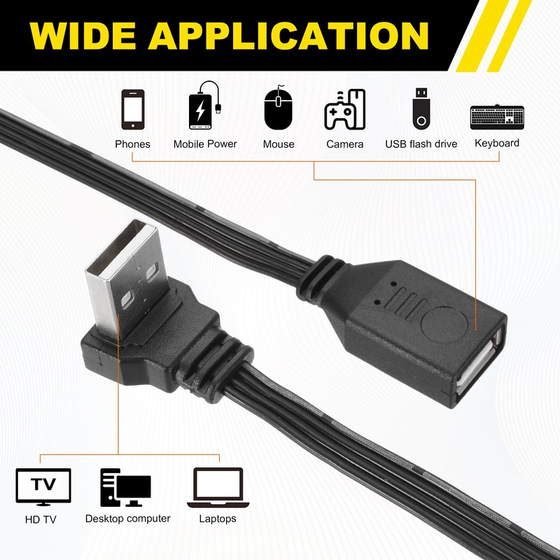 2 Pcs USB2.0 Extension Cable, 3.9 Inch UP&Down Angle Male to Female Adapter gallery