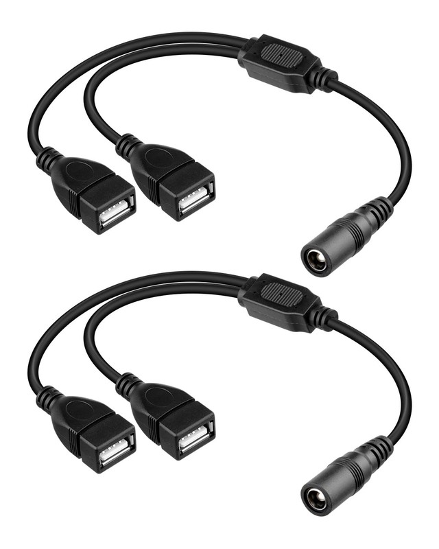 DC5525 Female to Dual USB A Female DC Splitter Charging Cable, 5V-12V DC 5.5m...