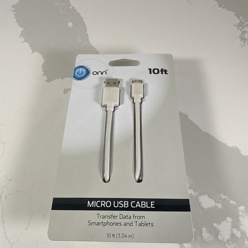 Onn Micro-USB Sync And Charge Cable Connector 10ft White BRAND New*