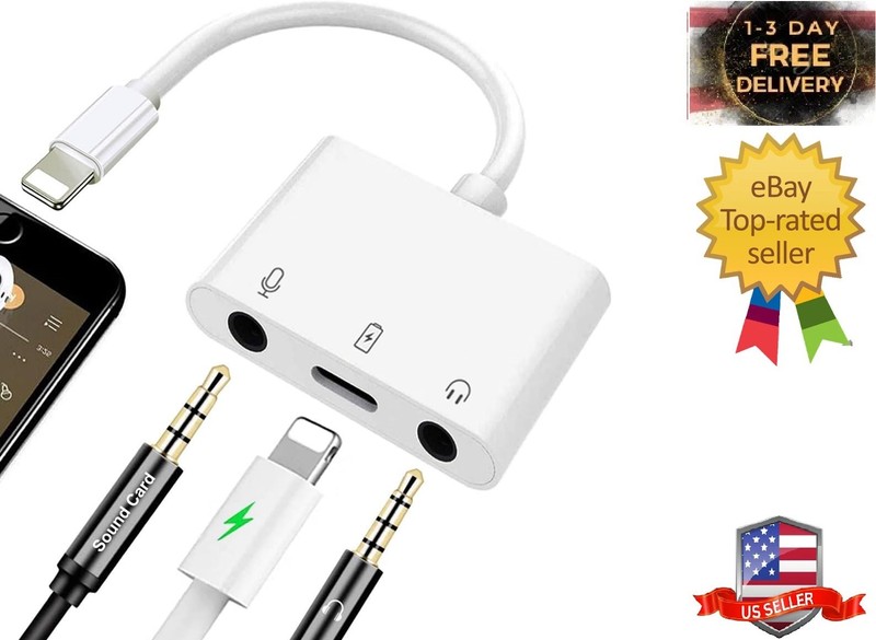 iPhone Microphone Adapter for Live-Streaming Lightening to & White