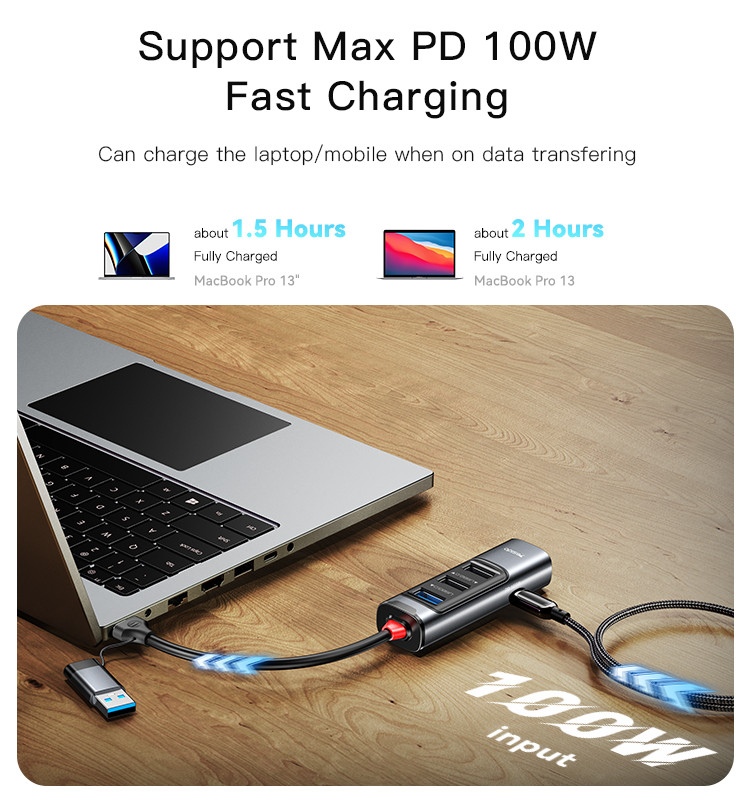 Yesido HB20 5-in-2 USB Hub Type-C & USB to 4 USB Ports+100W PD USB 3.0+2.0 Black gallery