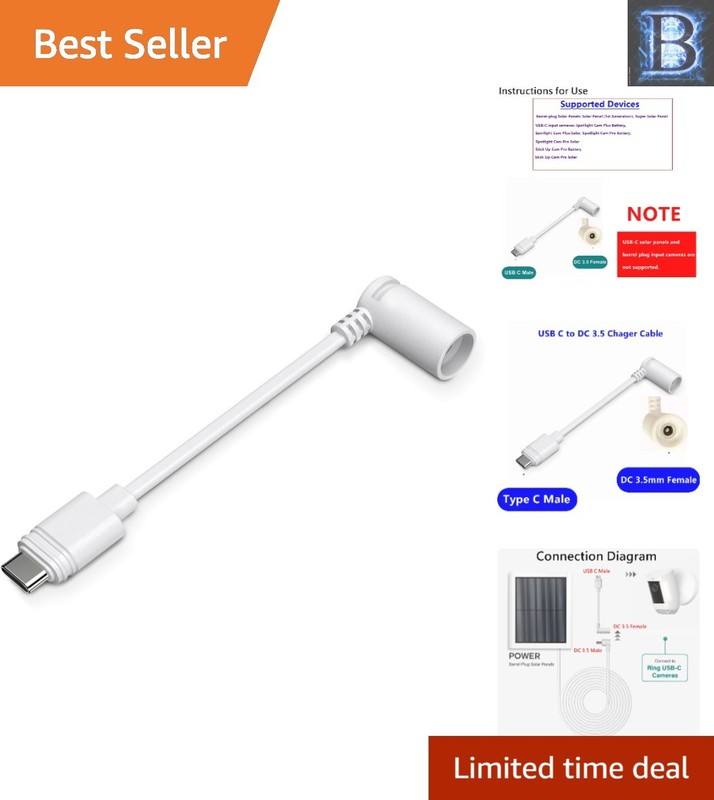 White Ring USB-C Adapter: Connect Barrel Plug Solar Panels to Security Cameras